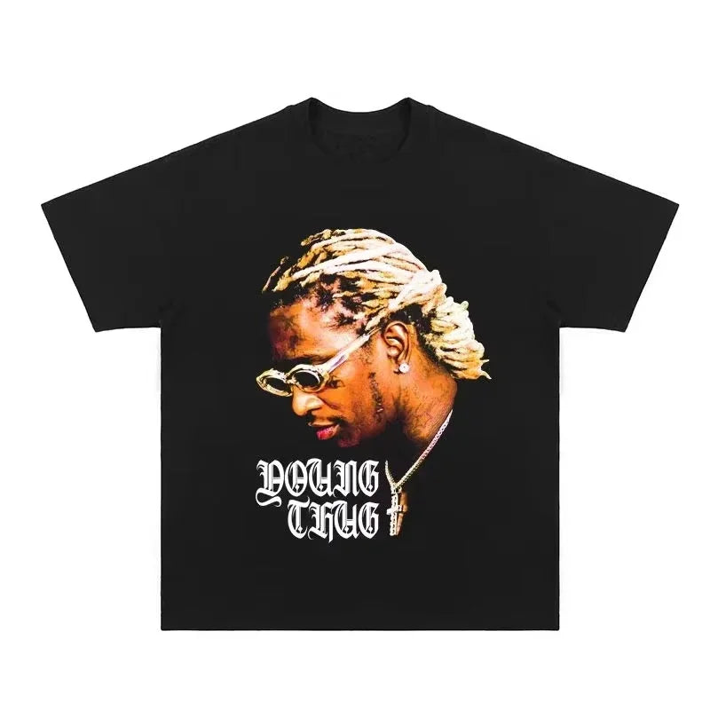 6 Color Men's Retro Rap Graphic T-Shirt Cotton Oversized Tee