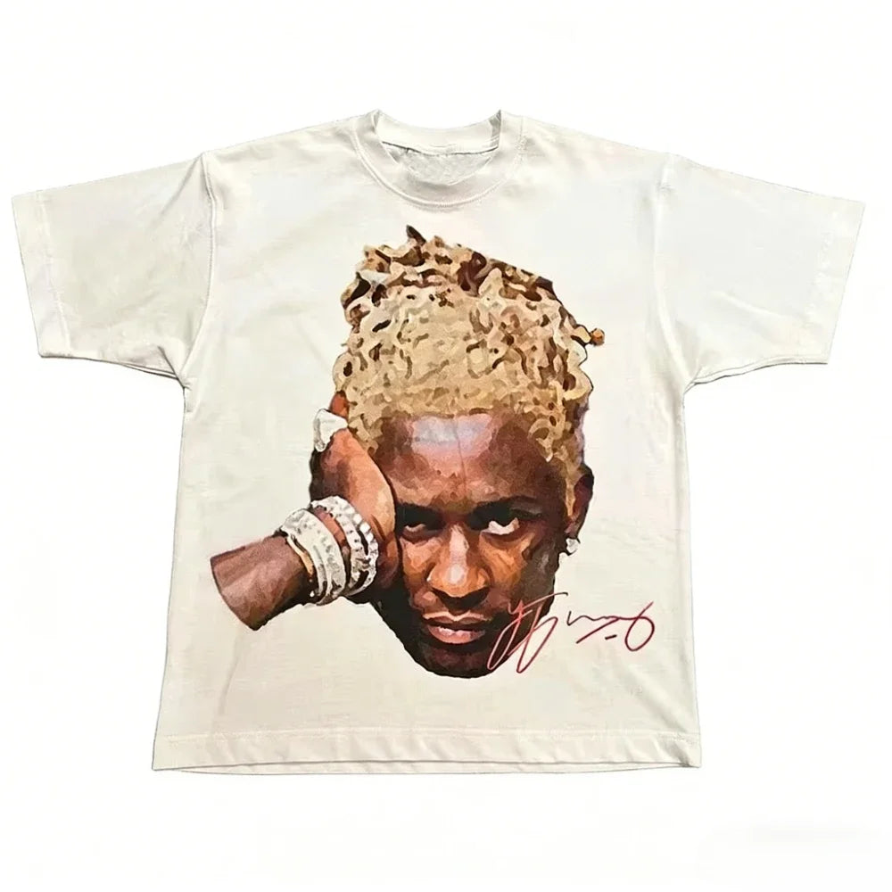 7 Color Men's Retro Rap Graphic T-Shirt Cotton Oversized Tee