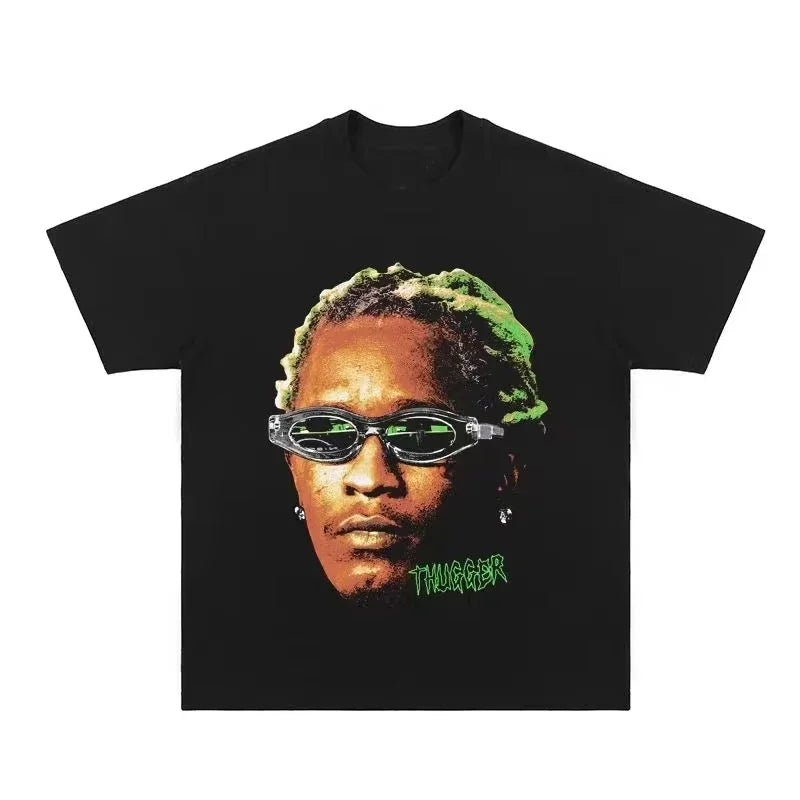 5 Color Men's Retro Rap Graphic T-Shirt Cotton Oversized Tee